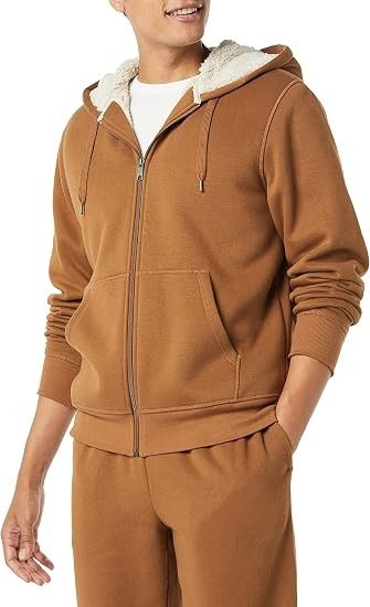 Brown Zip-Up Hoodie With Sherpa Lining imagen 1
